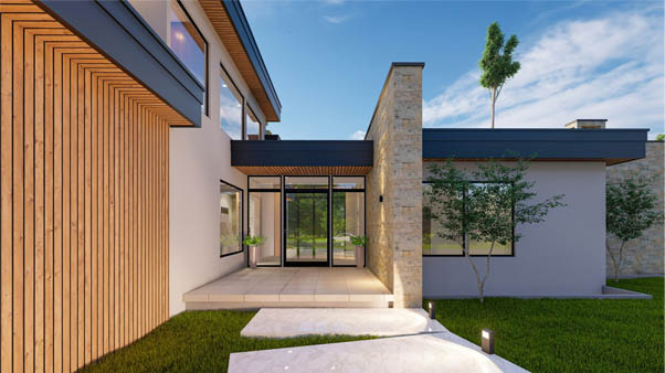 Modern house with landscaping
